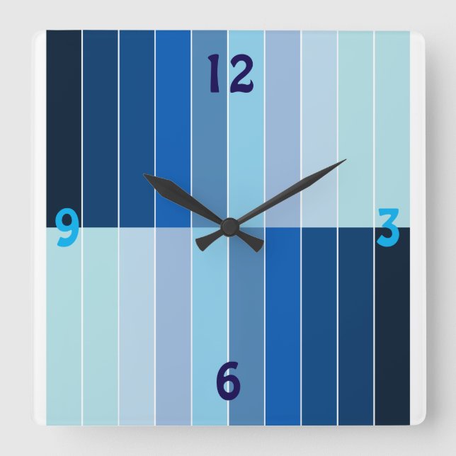 Reloj Cuadrado Modern Blue Ombre Striped Geometric Square (Anverso)