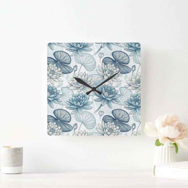 Reloj Cuadrado Modern Blue Water Lilies Monet Style (Hogar)