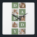 Reloj Cuadrado Modern Collage Photo & Happy Fathers Day Gift<br><div class="desc">A modern collage photo is a creative way to celebrate and honor someone special in your life, such as your father, on Father's Day. It involves compiling various photos and arranging them together in a visually appealing manner to create a cohesive and meaningful composition. To create a modern collage photo...</div>
