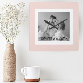 Reloj Cuadrado Modern  Family Photo Pastel Pink Simple Gift