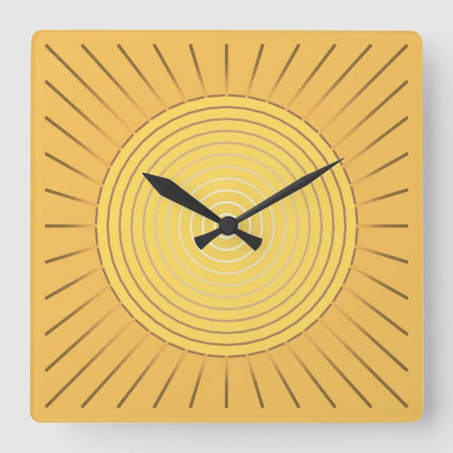 Reloj Cuadrado Modern Geometric Sunburst - Mustard Gold / Yellow (Anverso)