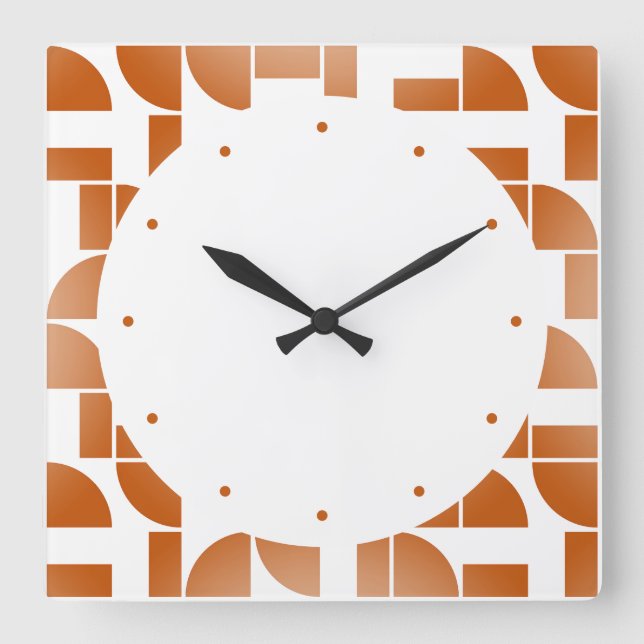 Reloj Cuadrado Modern Geometric Terracotta White Pattern (Anverso)