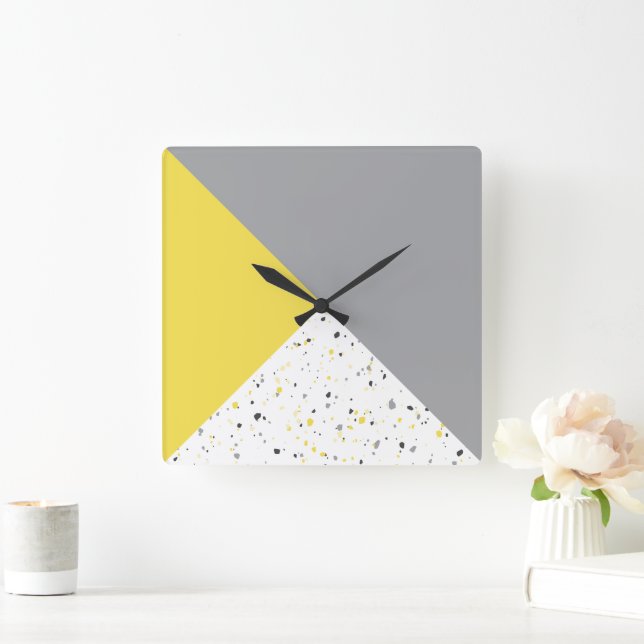 Reloj Cuadrado Modern Geometric Yellow Grey Terrazzo Pattern (Hogar)