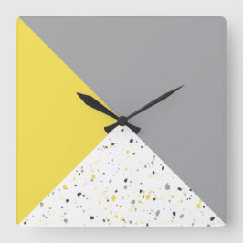 Reloj Cuadrado Modern Geometric Yellow Grey Terrazzo Pattern