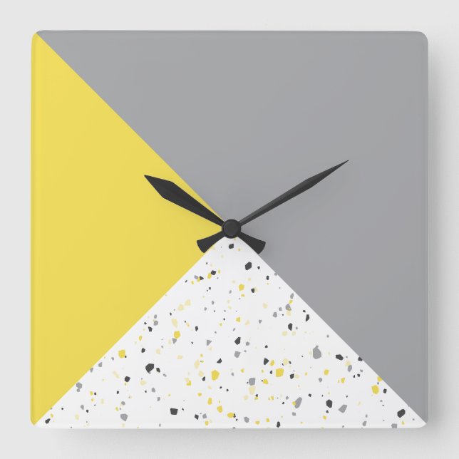 Reloj Cuadrado Modern Geometric Yellow Grey Terrazzo Pattern (Anverso)