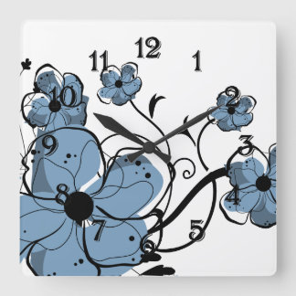 Reloj Cuadrado Modern Girly Blue and Black Flowers