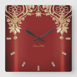 Reloj Cuadrado Modern Gold Red Floral Wall Clock