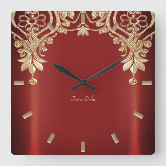 Reloj Cuadrado Modern Gold Red Floral Wall Clock