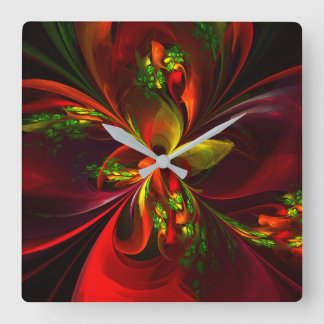 Reloj Cuadrado Modern Red Green Floral Abstract Art Pattern #05