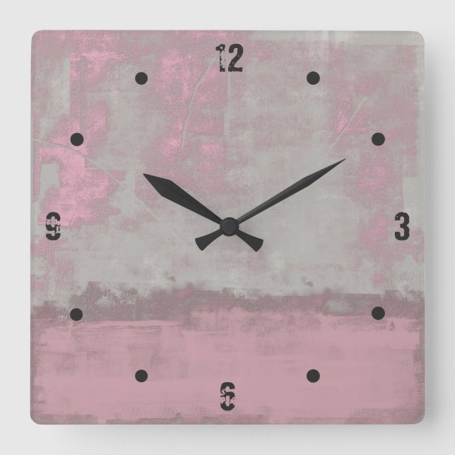 Reloj Cuadrado Modern rustic gray mallow pink abstract (Anverso)