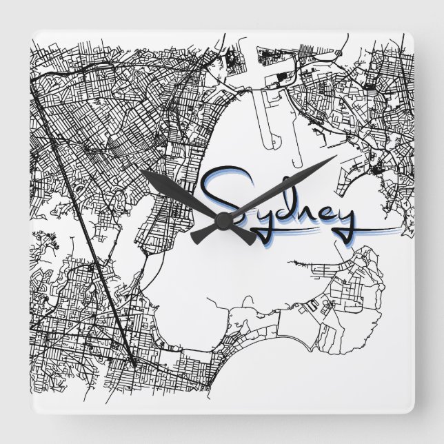 Reloj Cuadrado Modern Sydney City Street Map Wall Clock (Anverso)