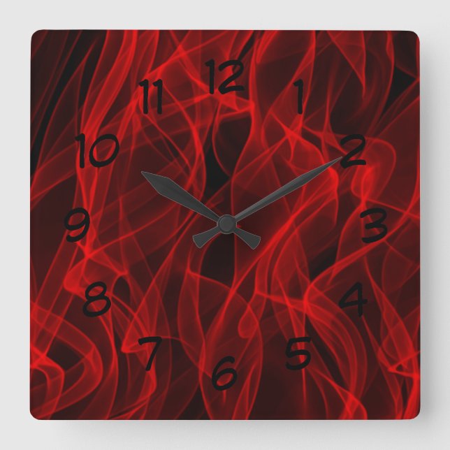 Reloj Cuadrado Modern Trendy Neon Red Curvy Line Abstract Pattern (Anverso)