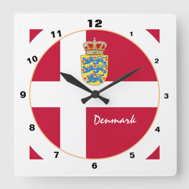 Reloj Cuadrado Moderna Dinamarca, Bandera Danesa de moda Hogar /  (Anverso)