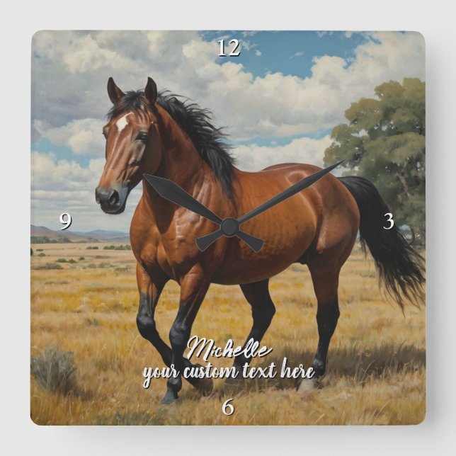 Reloj Cuadrado Moderna moda personalizada de fotos de caballos Lo (Anverso)