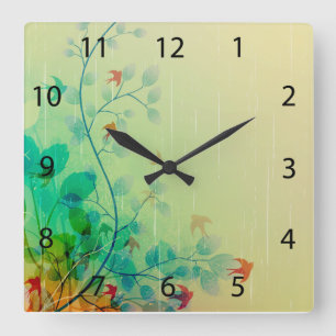 Reloj Cuadrado Moderna primavera floral Resumen de arte