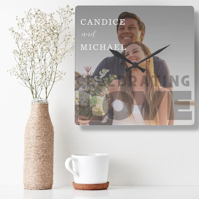 Reloj Cuadrado Moderno Boda Elegante De Fotografía En Blanco Y Ne (Subido por el creador)