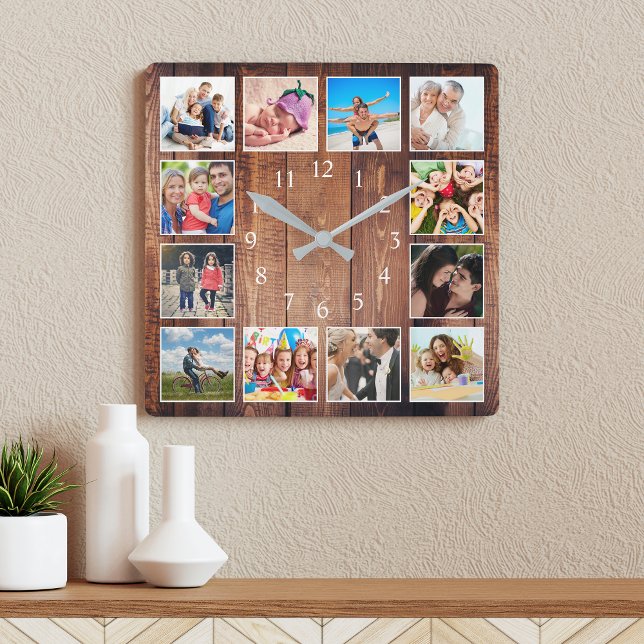 Reloj Cuadrado Moderno Collage de fotos familiar de casa de campo (Subido por el creador)