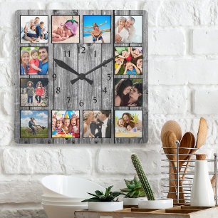 Reloj Cuadrado Moderno Collage de fotos rústico familiar de granj