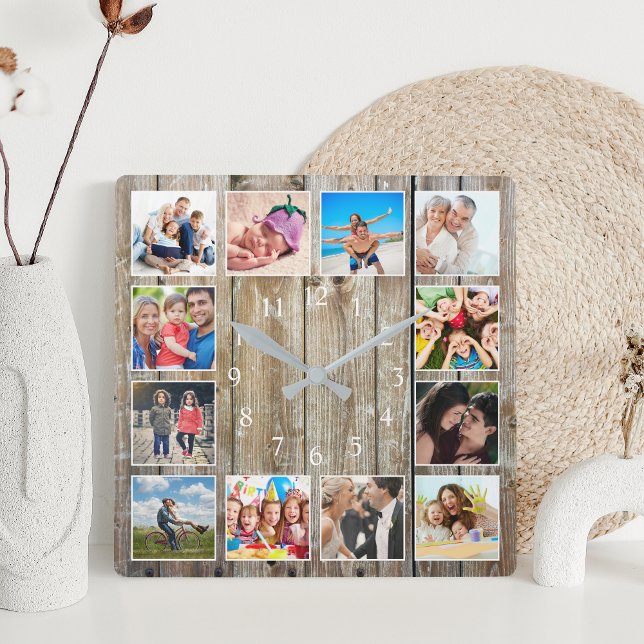 Reloj Cuadrado Moderno Collage de fotos rústico familiar de granj (Subido por el creador)