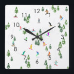 Reloj Cuadrado Moderno freeride Snowboard Snowboard Art<br><div class="desc">ilustracion de arte de Guay de pintorescos snowboard coloridos,  snowboard downhill en Mountains entre pinos,  abetos,  abetos sobre nieve fresca en polvo. Snowboard y paseos al aire libre en un bosque de invierno. Regalos de Snowboard. Decoración de Navidades de snowboard.</div>