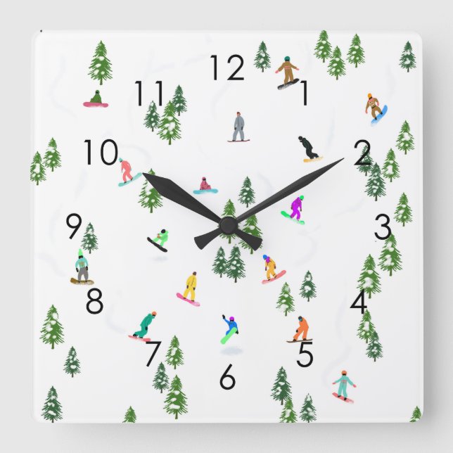 Reloj Cuadrado Moderno freeride Snowboard Snowboard Art (Anverso)