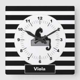 Reloj Cuadrado Moderno Gato blanco de elegante pantera negra