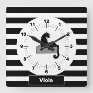 Reloj Cuadrado Moderno Gato blanco de elegante pantera negra