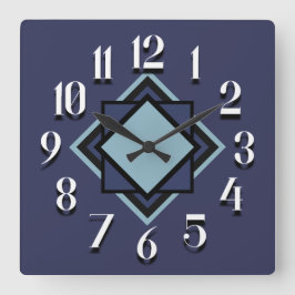 Reloj Cuadrado Moderno Geométrico Azul Marino Azul Claro Blanco T
