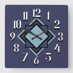 Reloj Cuadrado Moderno Geométrico Azul Marino Azul Claro Blanco T