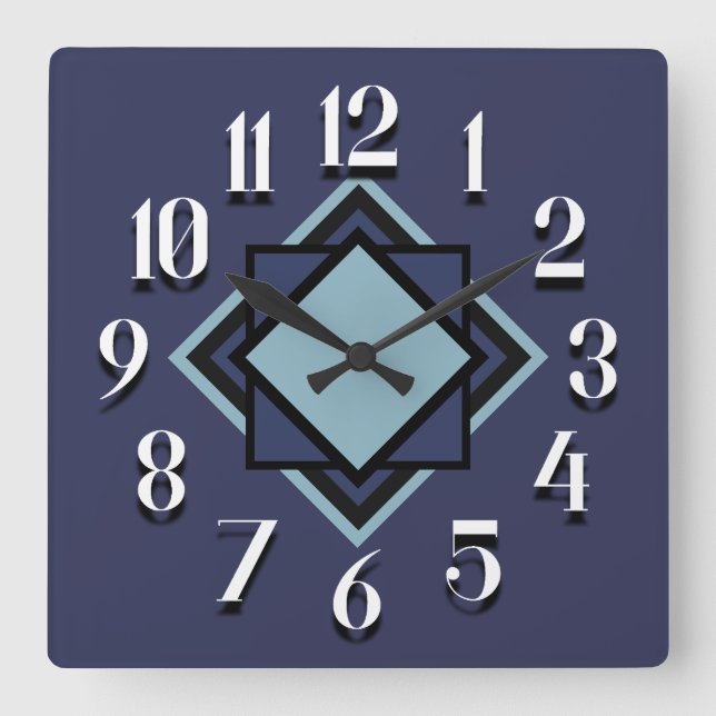 Reloj Cuadrado Moderno Geométrico Azul Marino Azul Claro Blanco T (Anverso)
