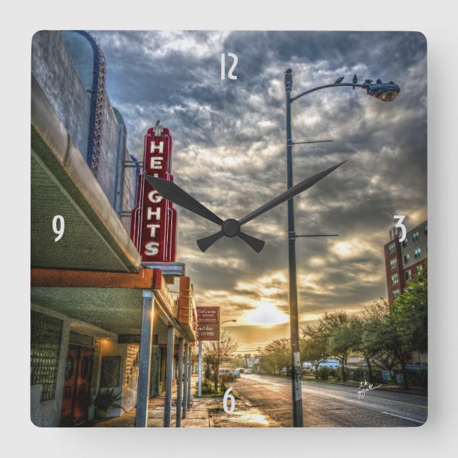 Reloj Cuadrado Moderno Houston Heights Texas 19th Street Sunrise (Anverso)