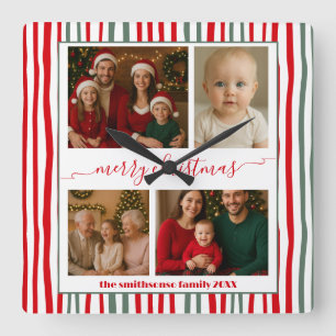 Reloj Cuadrado Moderno Minimal 4 Foto Feliz Navidad