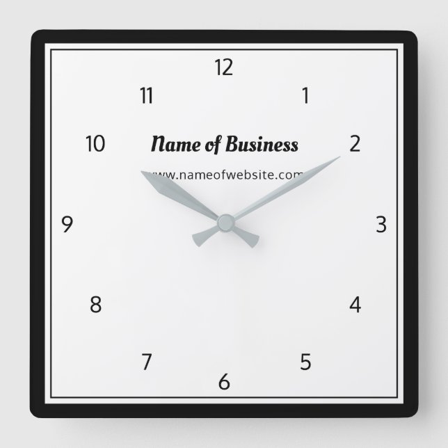Reloj Cuadrado Moderno negro y blanco simple con números (Anverso)