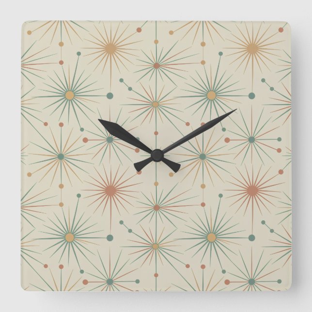 Reloj Cuadrado Moderno Retro Estallido de Estrella Atómica de Mit (Anverso)