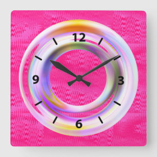 Reloj Cuadrado Moderno Rosa Metálico Neon Único