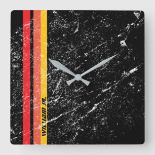 Reloj Cuadrado Moderno Rústico Nombre Personalizado Línea Rojo