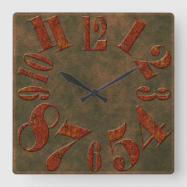 Reloj Cuadrado Moderno Rusty Rusty Metalizado números grandes