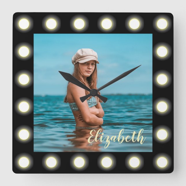 Reloj Cuadrado Moderno y exclusivo marco de fotos en cuadrado neg (Anverso)