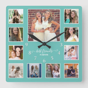 Reloj Cuadrado Modernos mejores amigos para 11 Collages de fotos