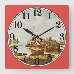 Reloj Cuadrado Molino de viento y agua