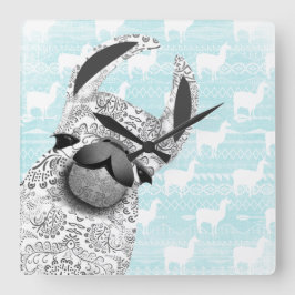 Reloj Cuadrado Moma Llama con patrón de nubes de llamada blanca