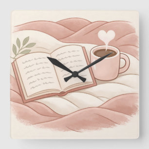 Reloj Cuadrado Momento Acogedor de Lectura - Diseño para Amantes