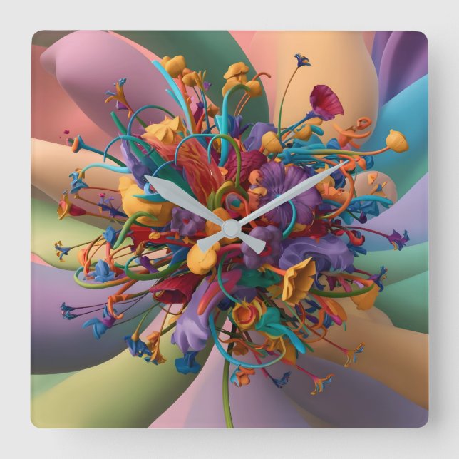 Reloj Cuadrado Momento del tiempo de la floral dramático: decorac (Anverso)
