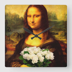 Reloj Cuadrado Mona Lisa Con Bouquet De Rosas Blancas