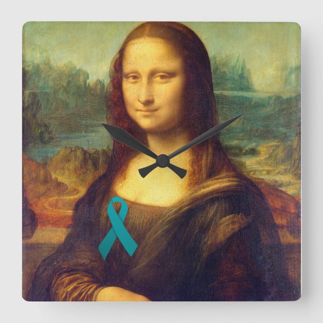 Reloj Cuadrado Mona Lisa Con Cinta Verde azulada (Anverso)