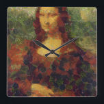 Reloj Cuadrado Mona Lisa Lettuce Bella Artes Vegan Spoof<br><div class="desc">La Mona Lisa Lettuce Bella Artes Vegan Spoof es una pintura acrílica que se ha pintado después de una famosa obra de arte. La imagen está hecha de una descomposición de frutas y verduras. Arte mural y decoración ideales para los amantes de la comida vegana, los restaurantes veganos y los...</div>
