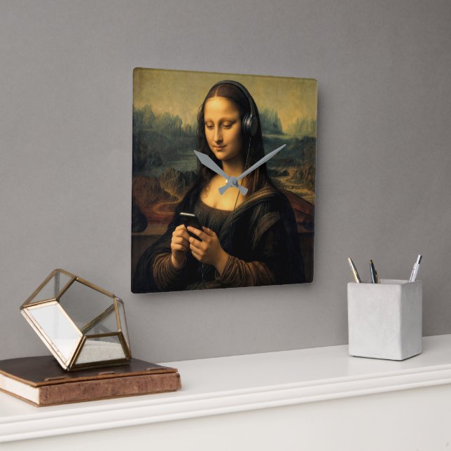 Reloj Cuadrado Mona Lisa moderna con teléfono inteligente (Oficina)