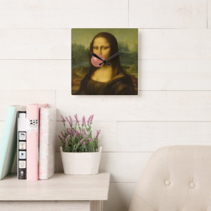 Reloj Cuadrado Mona Lisa Soplando Goma Rosa