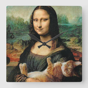 Reloj Cuadrado Mona Lisa y el gato Leonardo da Vinci