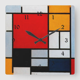 Reloj Cuadrado Mondrian - Composición con el plano rojo grande